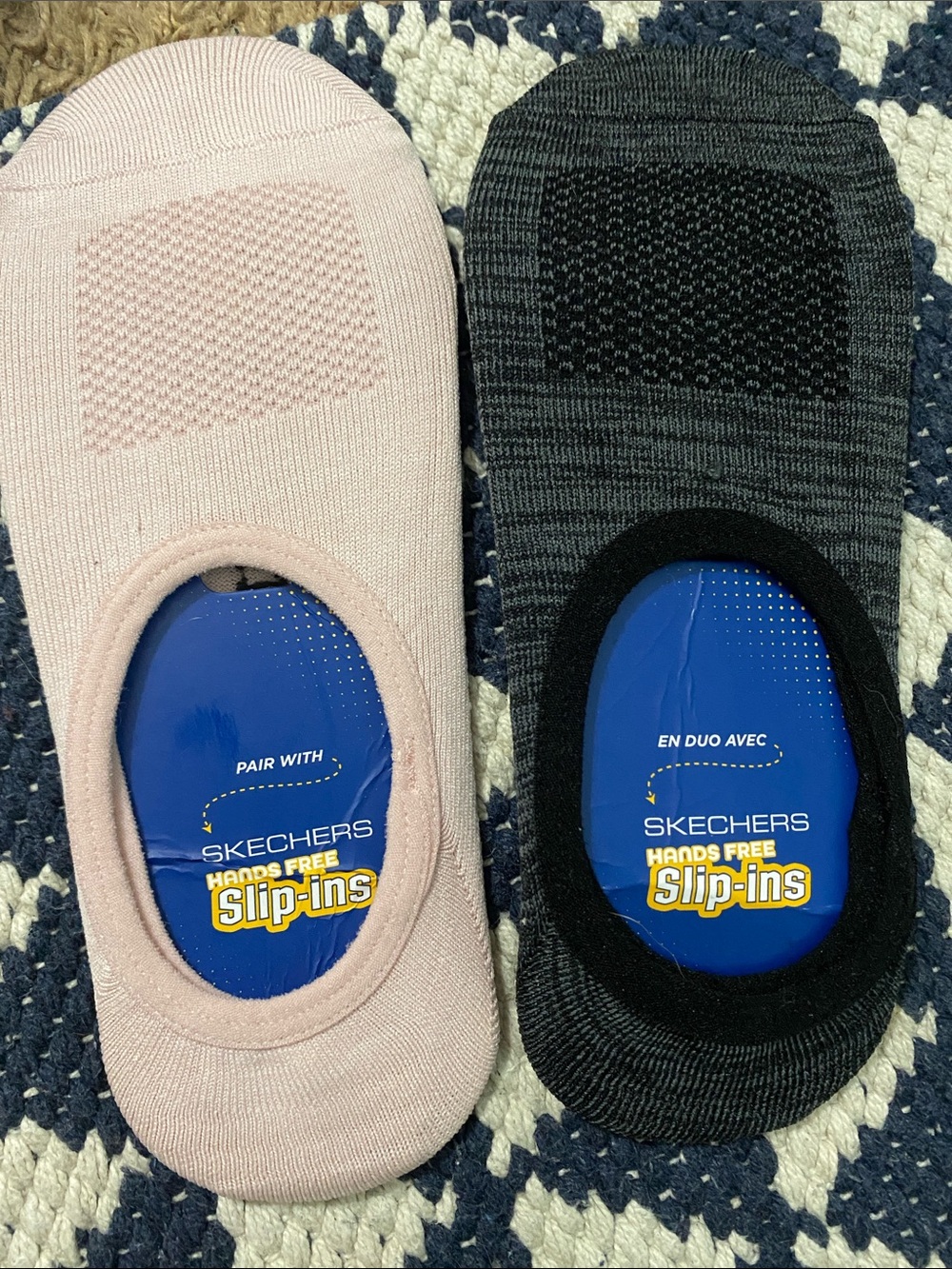 Skechers No-Show Slip-In Socks in Light Pink & Charcoal